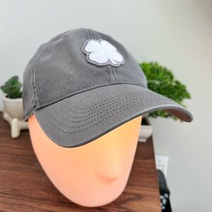 Black Clover brand “Live Lucky” ball cap. Grey with white embroidered shamrock
